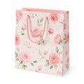 Sacchetto regalo 26 x 12 x 32 cm in carta rosa con manici intrecciati - floreale