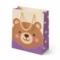 Borsa regalo 26 x 12 x 32 cm in carta beige e viola con manici in corda motivo orsetto