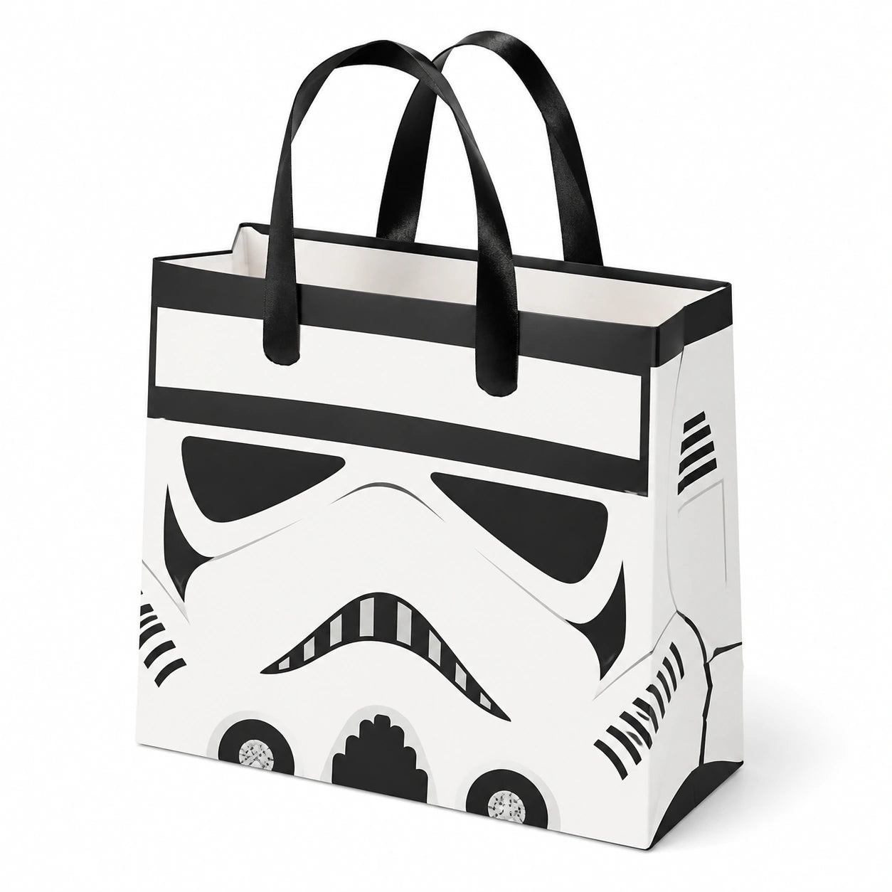 Borsa regalo in carta 30 x 12 x 25 cm bianco nero con manici in nastro stile personaggio