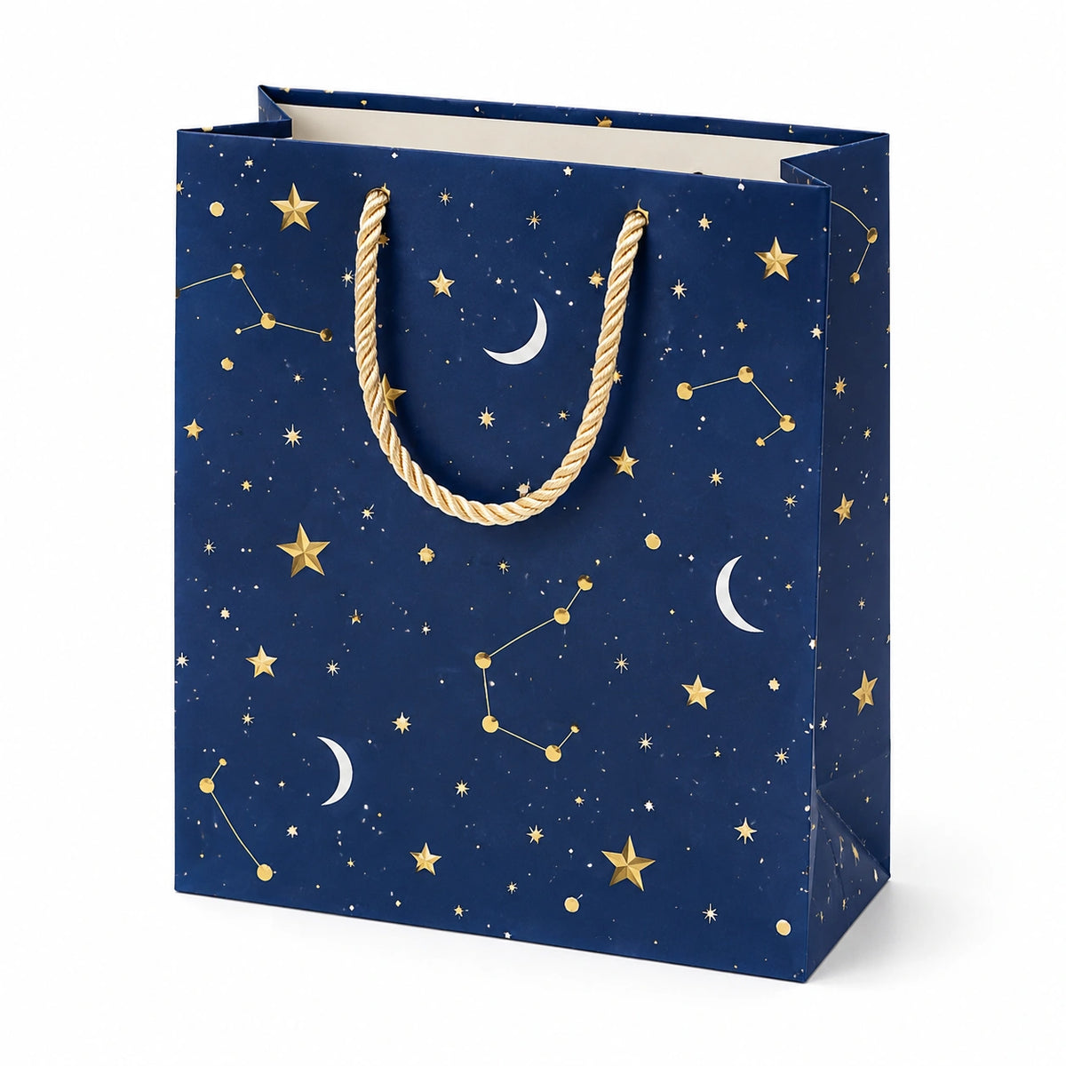 Sacchetto regalo 26 x 12 x 32 cm in carta blu con manici in corda - motivo celeste