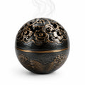 Bruciatore d'incenso sferico Ø16 cm in ceramica nero/oro traforato decorativo