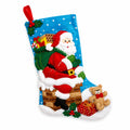 Calza natalizia 45 cm in feltro blu rosso verde con Babbo Natale e paillettes da appendere
