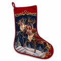 Calza decorativa natalizia 45 cm in tessuto rosso e blu con ricamo renne da appendere