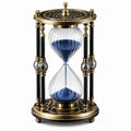Clessidra decorativa 18 x 35 cm in vetro e metallo nero oro con sabbia blu
