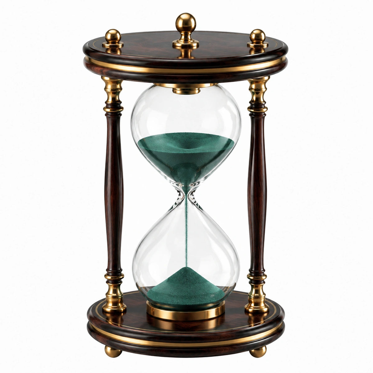 Clessidra decorativa 45 cm in vetro e legno marrone con sabbia verde stile classico