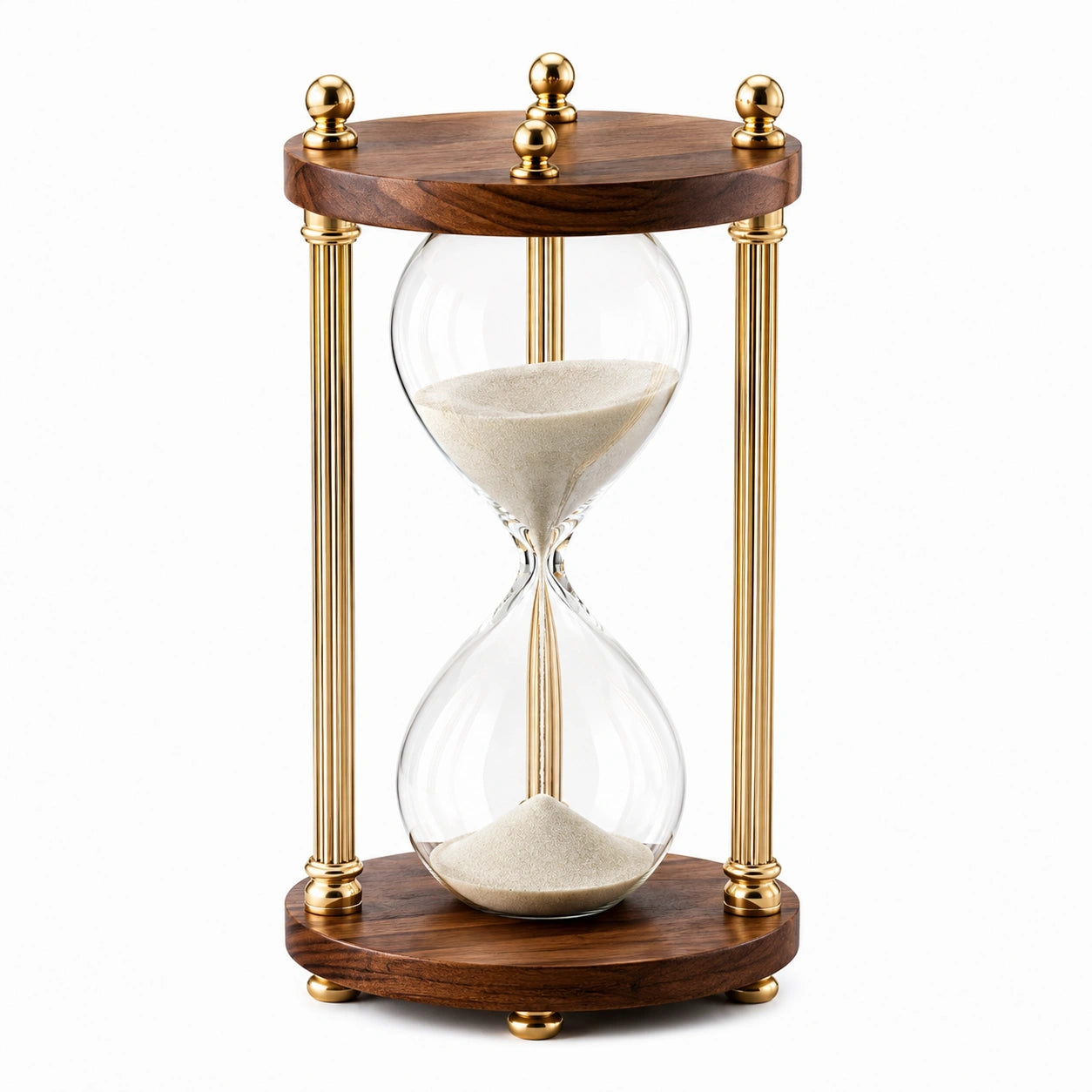 Clessidra decorativa 35 cm in vetro legno e metallo dorato per tavolo