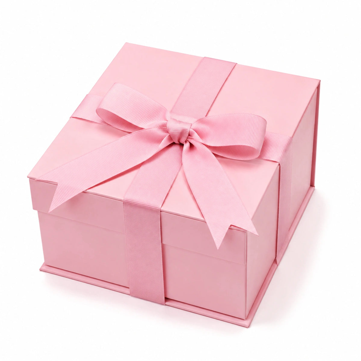 Scatola regalo 20 x 20 x 12 cm in cartone rosa con nastro decorativo - confezione quadrata