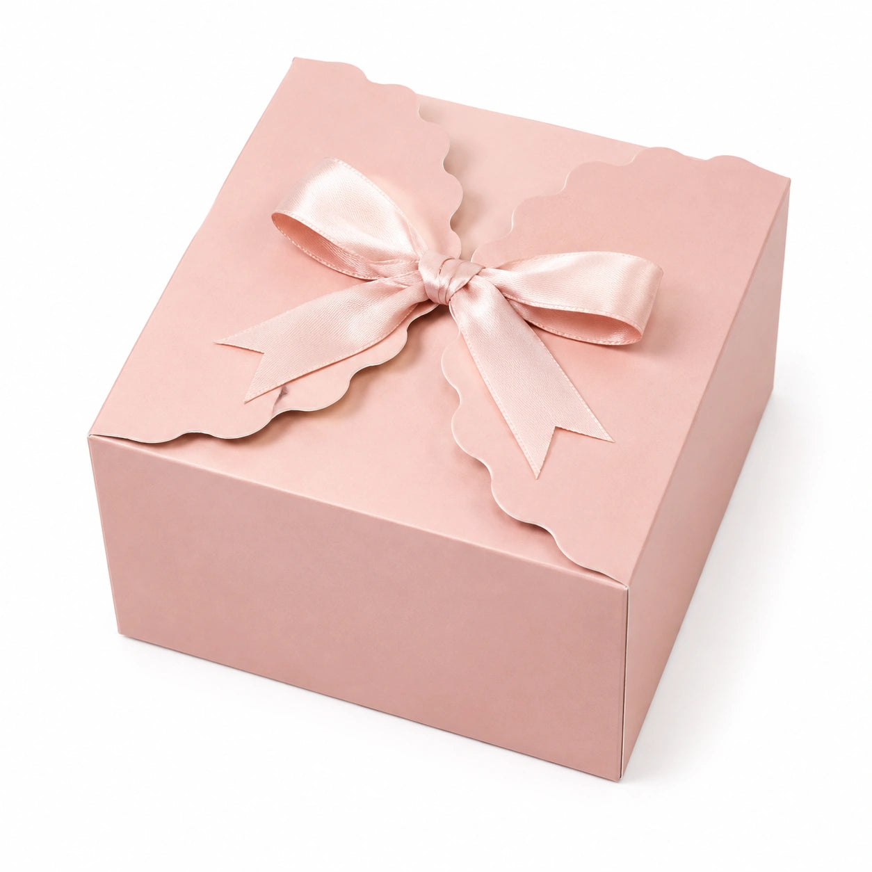 Scatola regalo 20 x 20 x 10 cm in cartoncino rosa con nastro in raso stile elegante